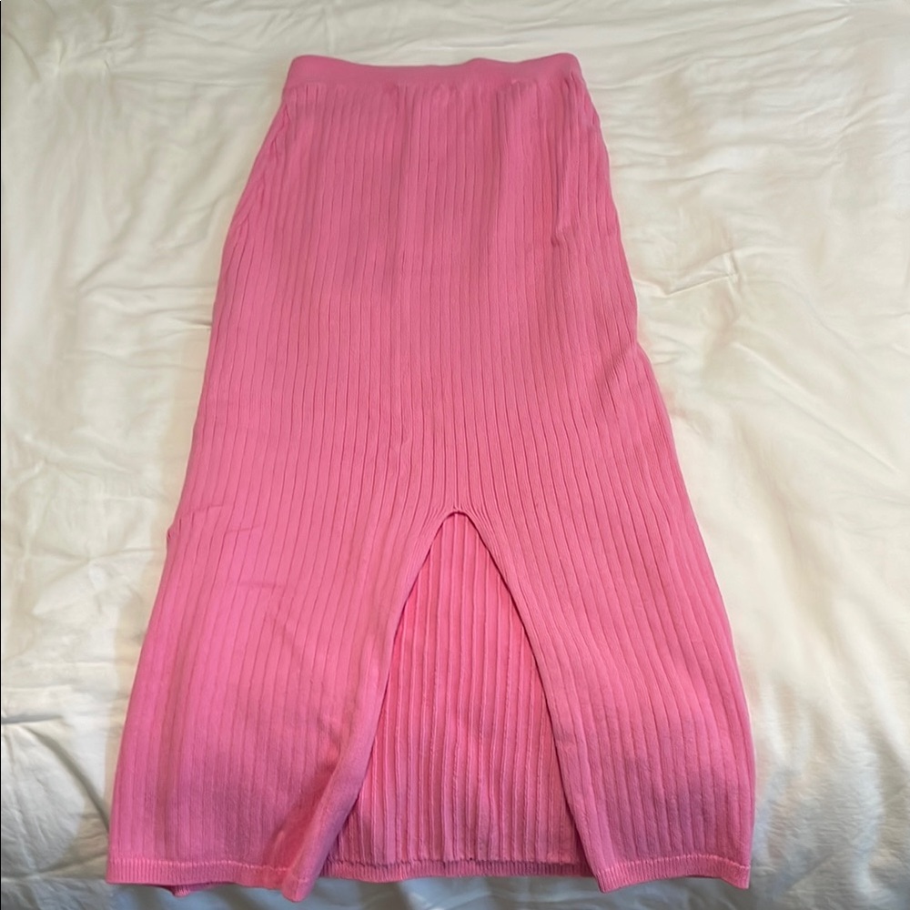 Pink Ribbed Knit Skirt